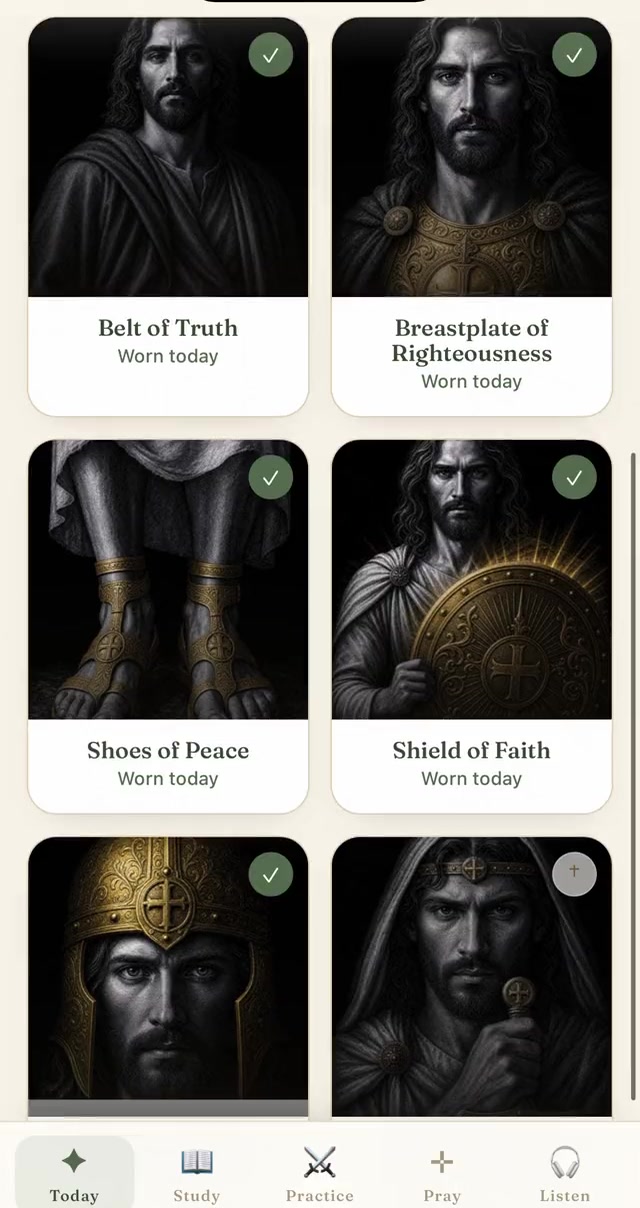 The Armor of God app, daily armor home screen